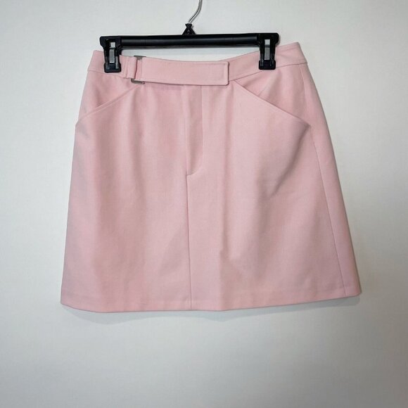 Club Monaco Womens Suiting Mini Skirt Pastel Pink Size 4 Belt Detail Barbiecore - Picture 1 of 9